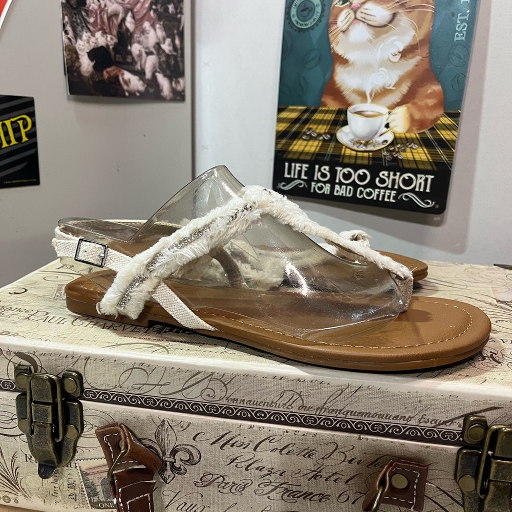 Maurices White Fringe Rhinestone Sandals